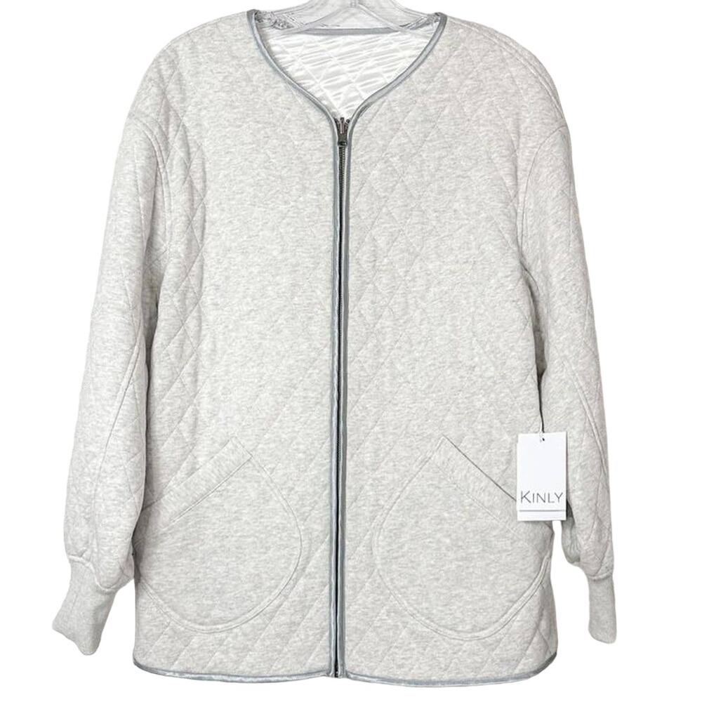 NEW Kinly Lagenlook Reversible Quilted Overcoat Jacket Light Grey White Size XS